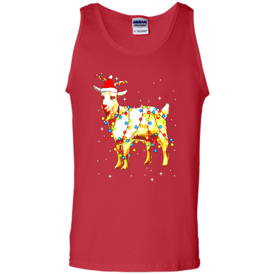 Christmas Lights Goat Wearing Santa Hat T-Shirt - Tank Top