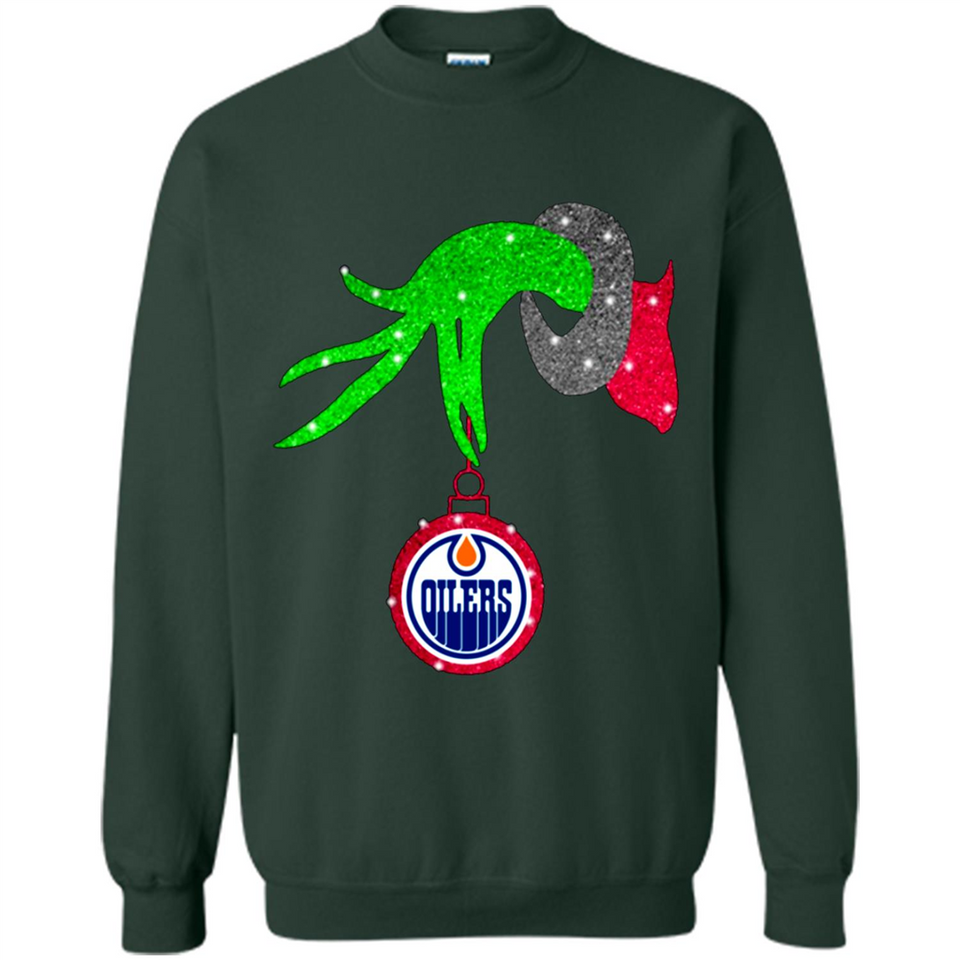 GRINCH HAND HOLDING EDMONTON OILERS GLITTER CHRISTMAS PINGPONG