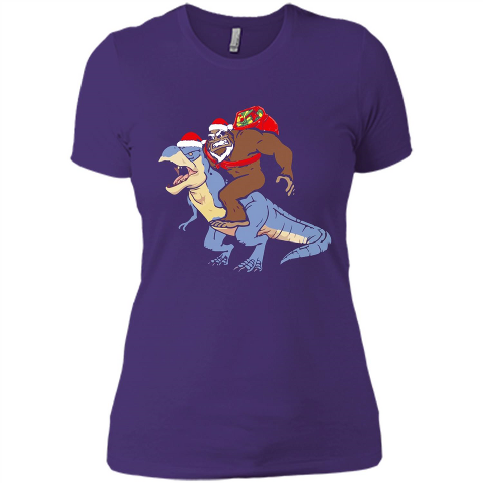 Bigfoot Riding Dinosaurus T-Shirt Funny Bigfoot Santa - Ladies' Boyfriend T-Shirt