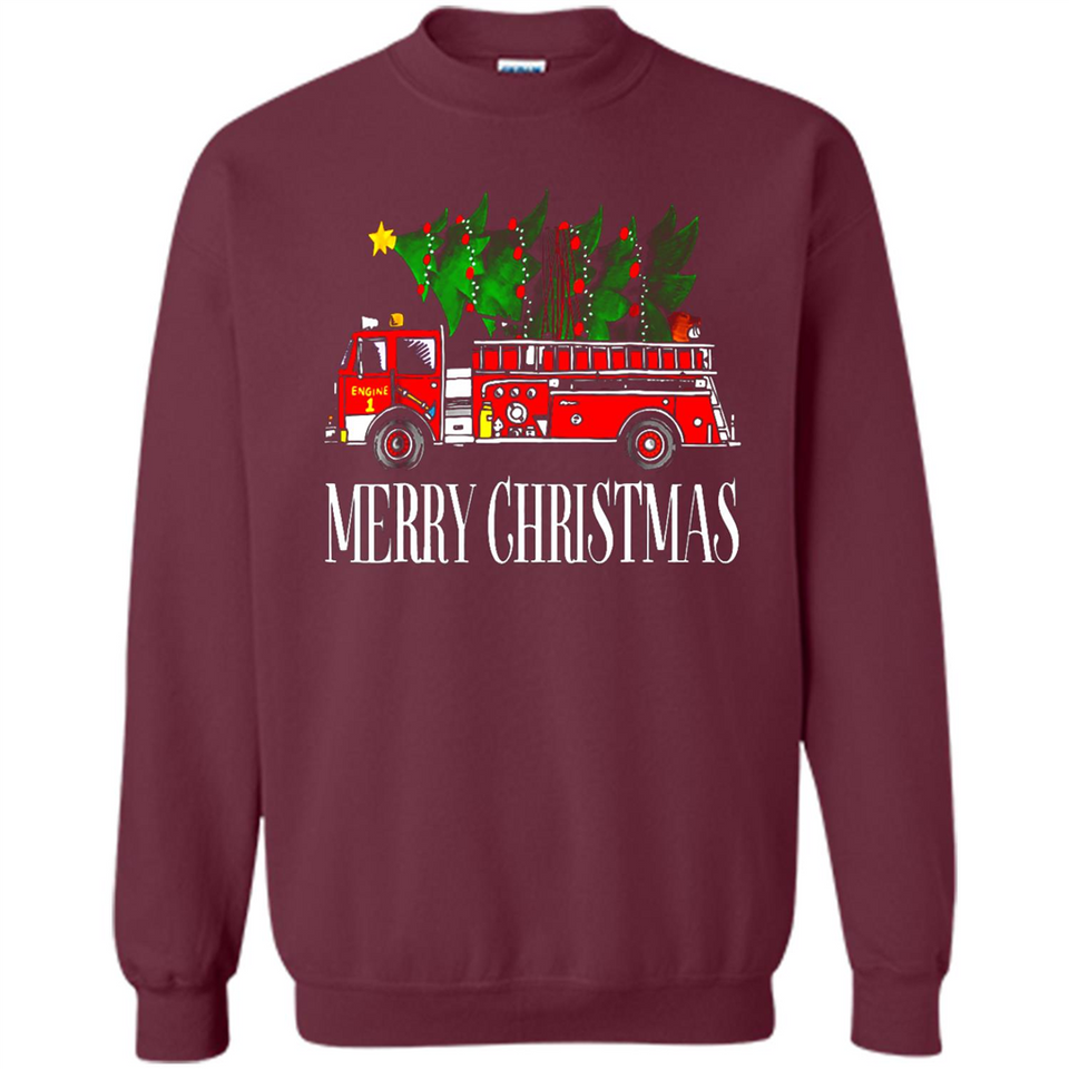 Firetruck Santa Sleigh Merry Christmas Firefighter - Sweatshirt