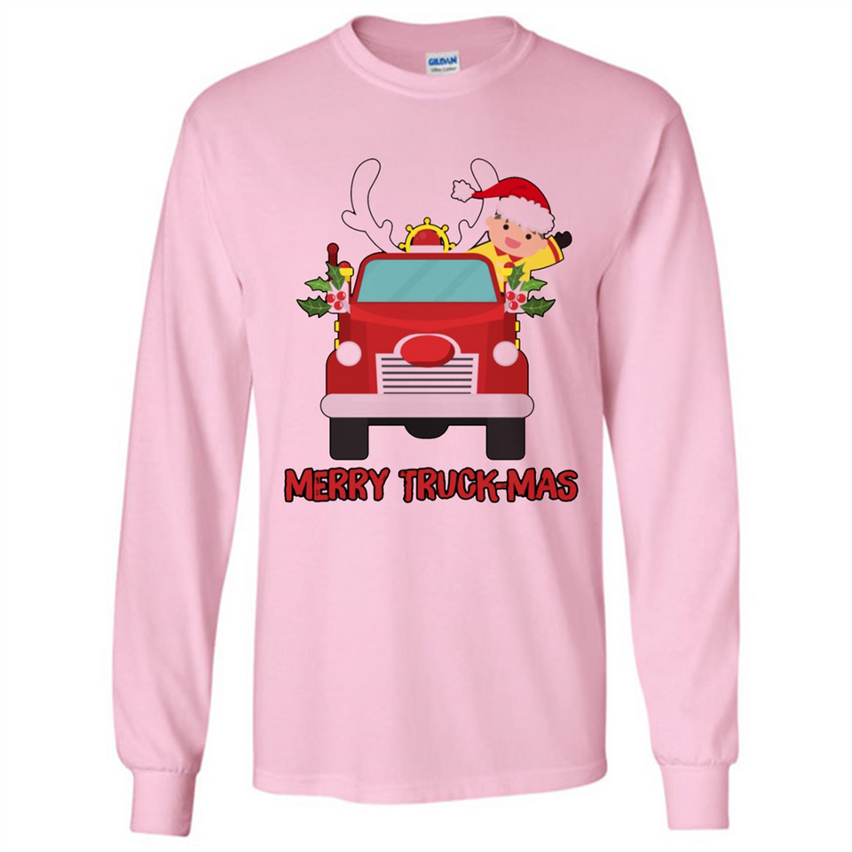 Merry Truck-Mas Christmas Fire Truck Cute Reindeer Sporty - Long Sleeve T-Shirt