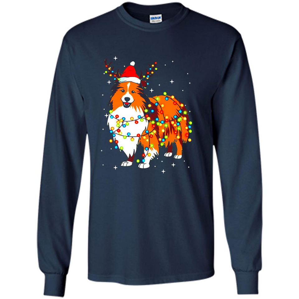 Christmas Lights Shetland Sheepdog Wearing Santa Hat Funny Xmas Mug - Long Sleeve T-Shirt