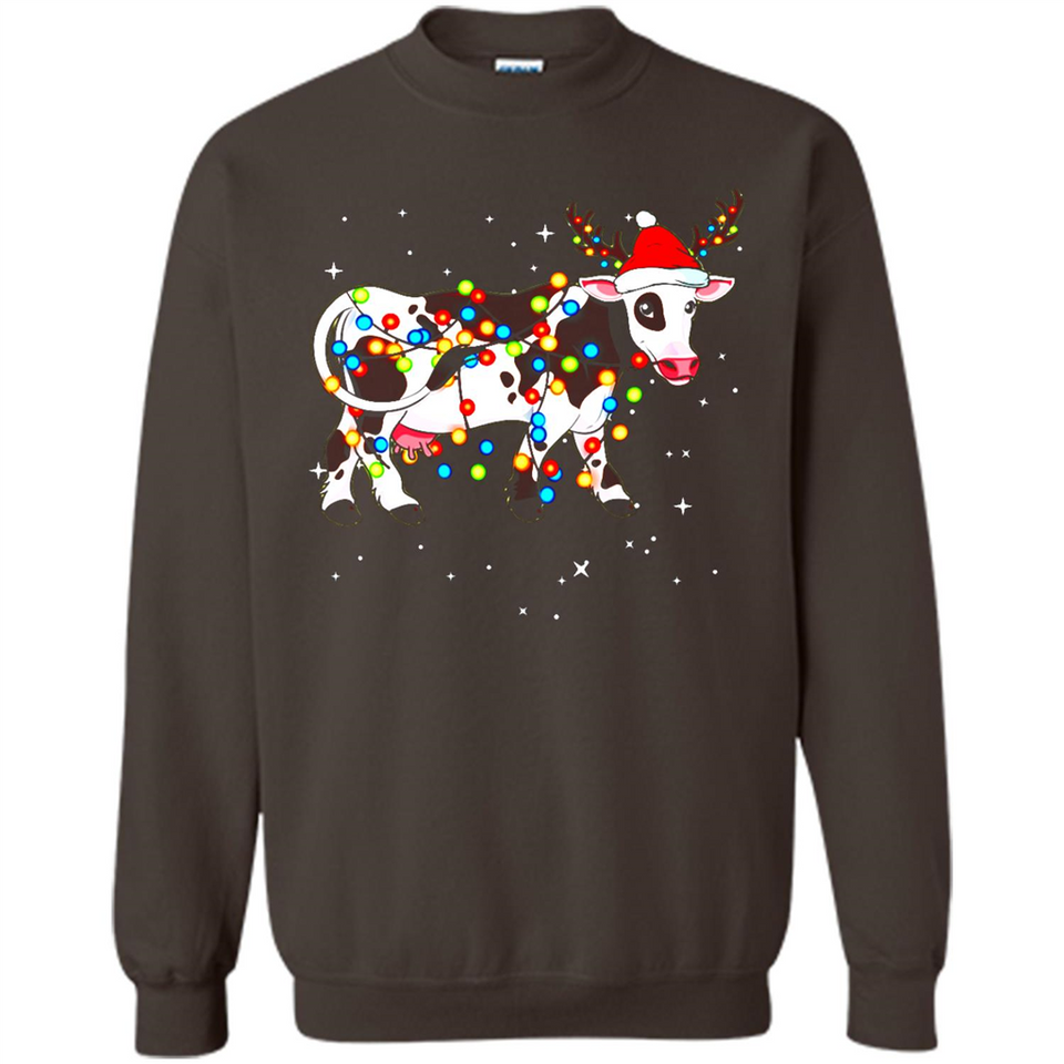 Christmas Lights Cow Wearing Santa Hat Funny Xmas Sweatshirt - Sweatshirt
