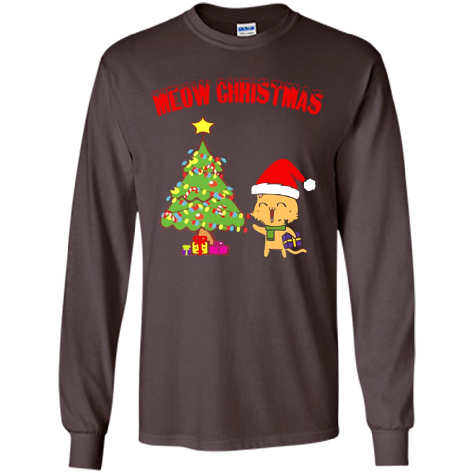 Meow merry christmas- cat and pine merry christmas - Long Sleeve T-Shirt