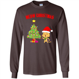 Meow merry christmas- cat and pine merry christmas - Long Sleeve T-Shirt