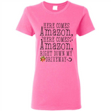 Here Comes Amazon Right Down My Driveway Christmas - Ladies Short-Sleeve