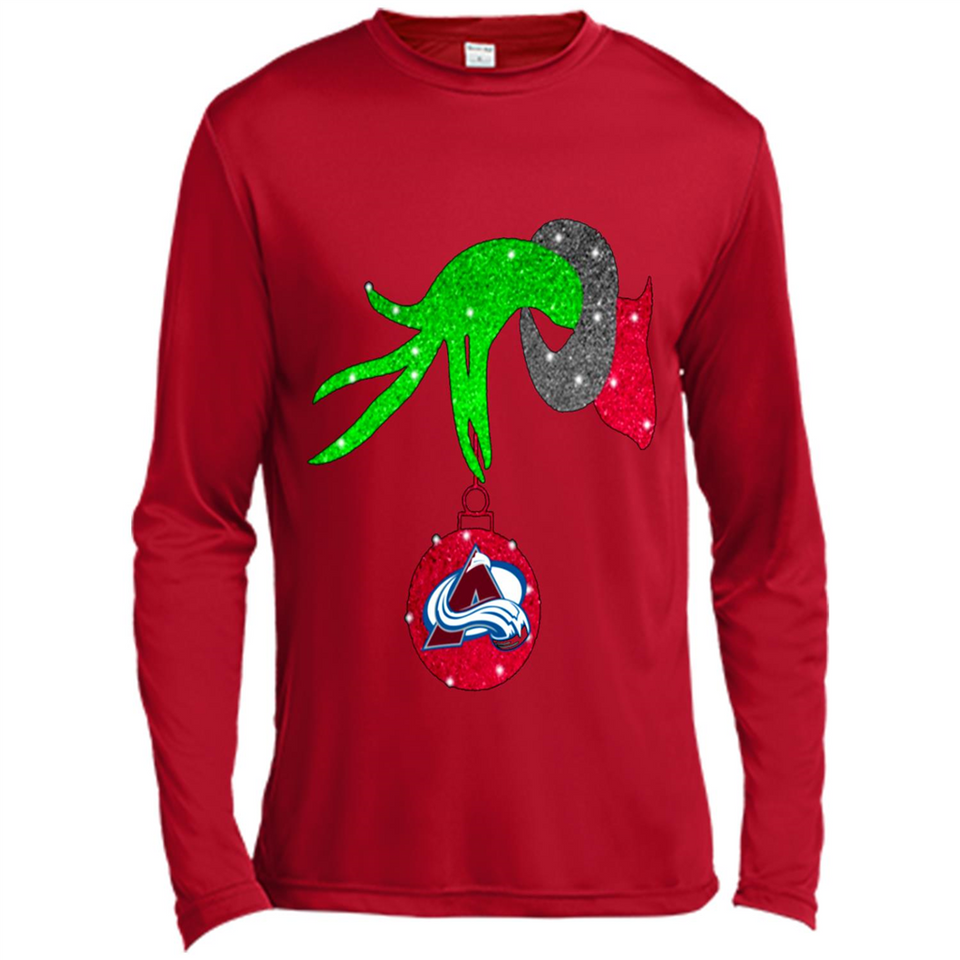 GRINCH HAND HOLDING COLORADO AVALANCHE GLITTER CHRISTMAS PINGPONG