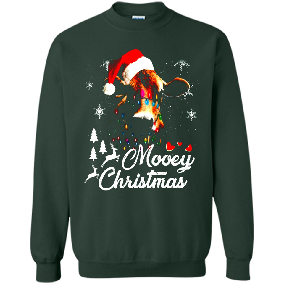 Mooey Christmas Cow Santa Christmas Lover Lights Sweatshirt - Sweatshirt