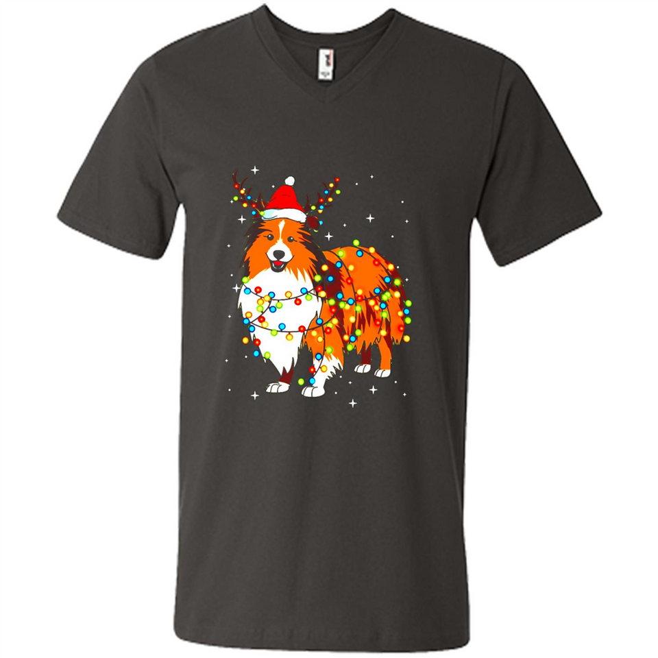 Christmas Lights Shetland Sheepdog Wearing Santa Hat Funny Xmas Mug - Men's V-Neck