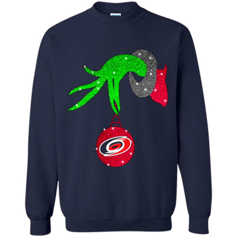 GRINCH HAND HOLDING CAROLINA HURRICANES GLITTER CHRISTMAS PINGPONG