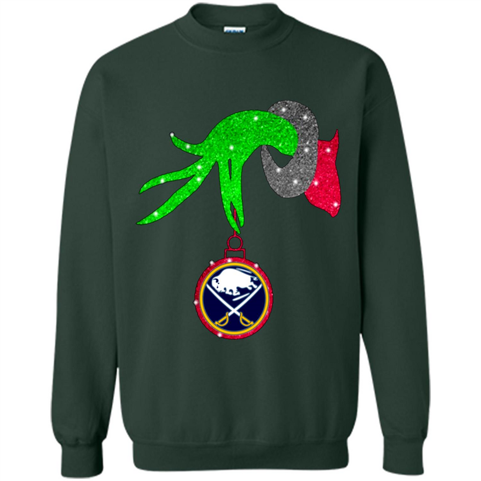 GRINCH HAND HOLDING BUFFALO SABRES GLITTER CHRISTMAS PINGPONG