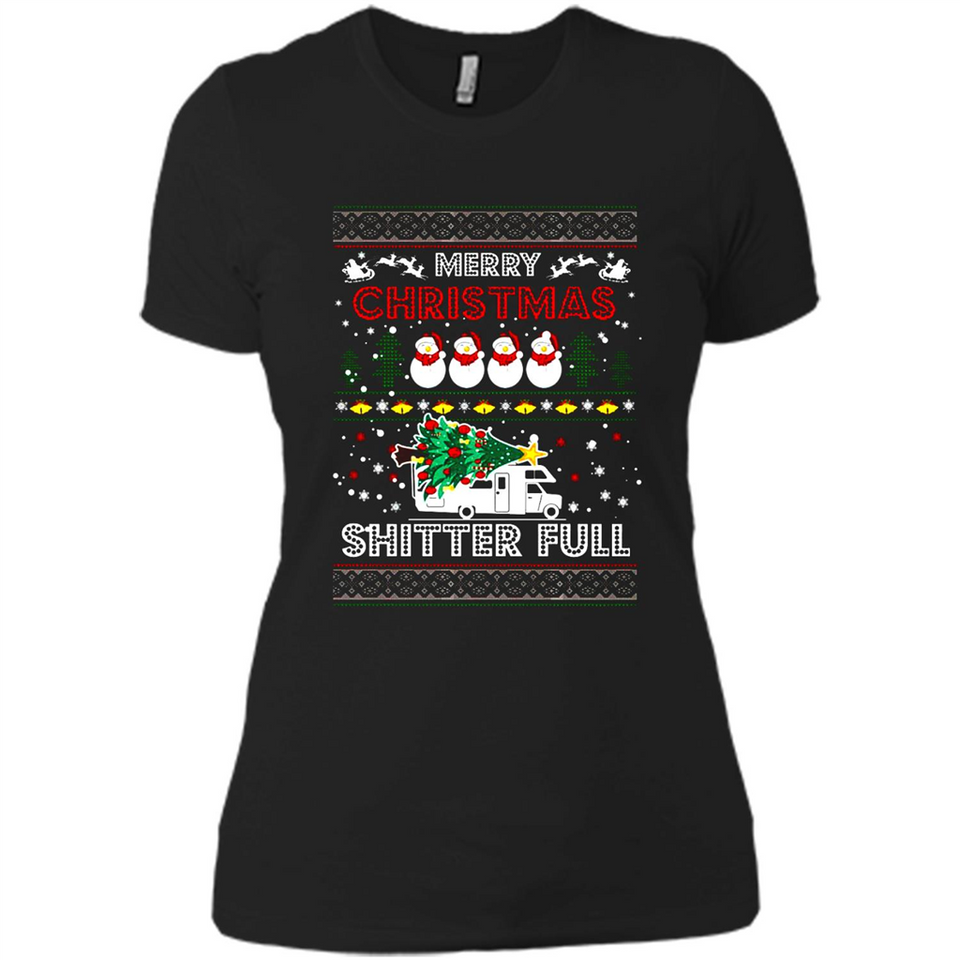 Merry Christmas Shitter Full Christmas Tree Snowman Sweater PINGPONG - Ladies' Boyfriend T-Shirt