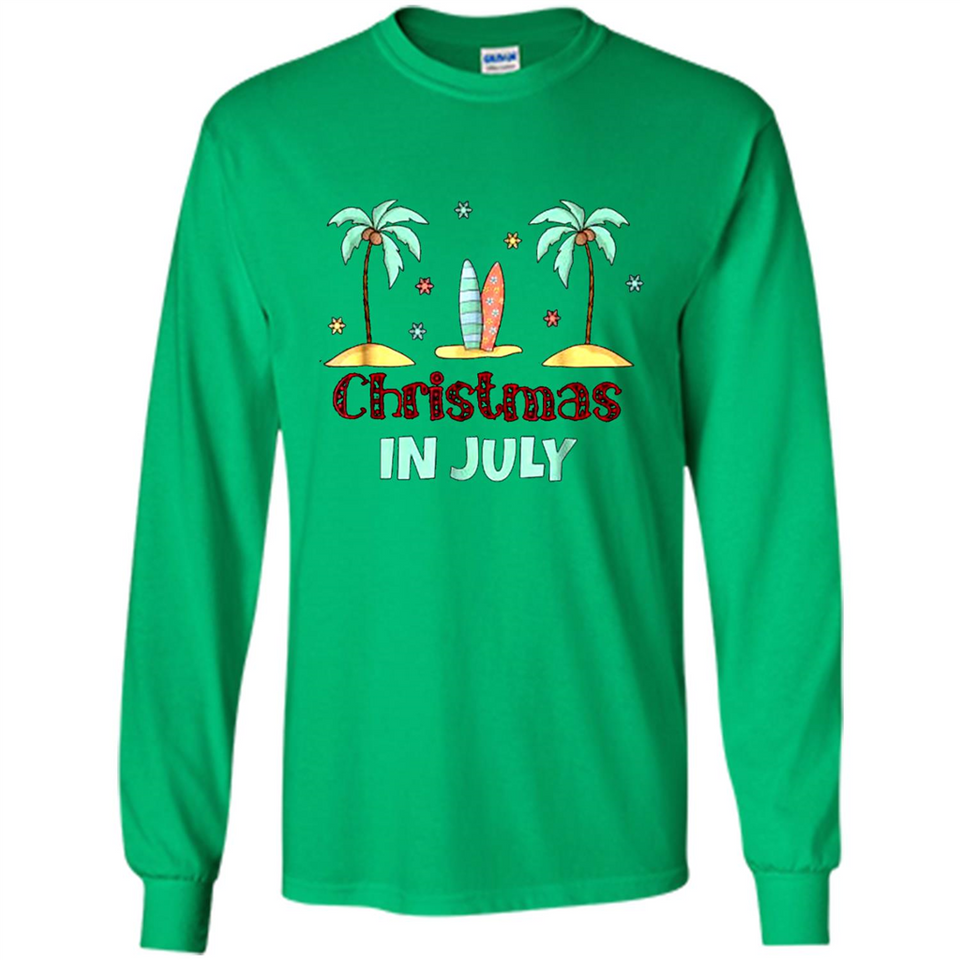 Christmas In July Shirt Surfing Palm Trees Surfboard - Long Sleeve T-Shirt