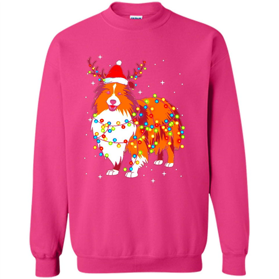 Christmas Lights Shetland Sheepdog Wearing Santa Hat Funny Xmas Mug - Sweatshirt