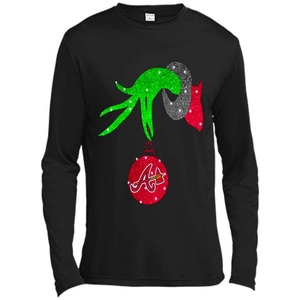 GRINCH HAND HOLDING ATLANTA BRAVES GLITTER CHRISTMAS PINGPONG