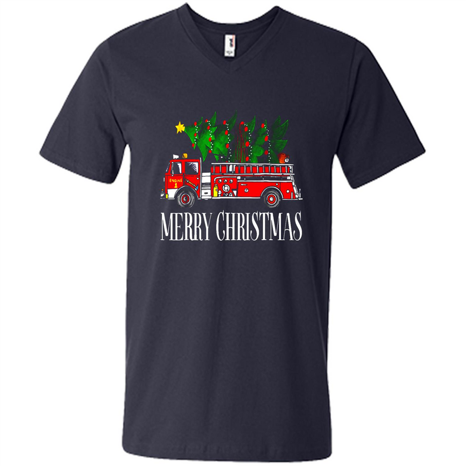 Firetruck Santa Sleigh Merry Christmas Firefighter - Men's V-Neck