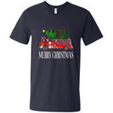Firetruck Santa Sleigh Merry Christmas Firefighter - Men's V-Neck