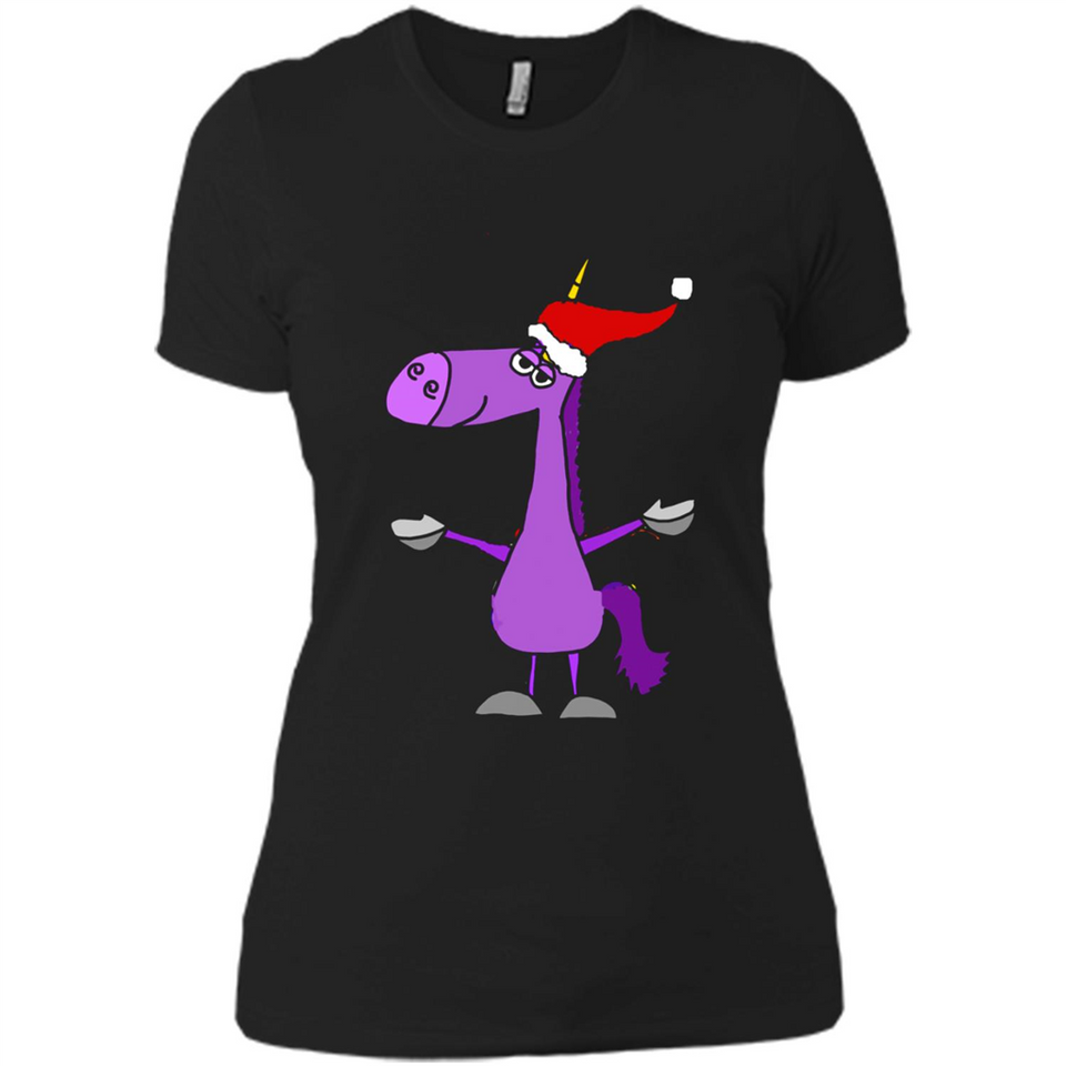 Funny Christmas Unicorn in Santa Hat - Ladies' Boyfriend T-Shirt