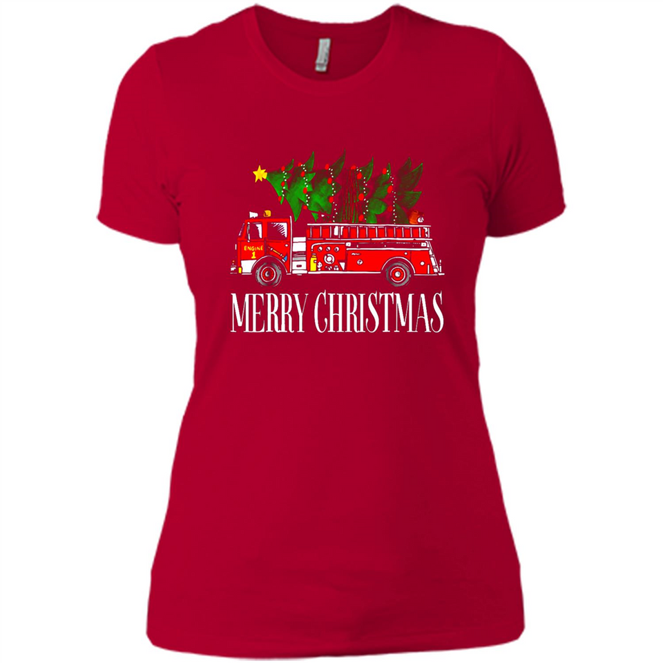 Firetruck Santa Sleigh Merry Christmas Firefighter - Ladies' Boyfriend T-Shirt