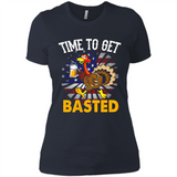 Time To Get Basted Funny Turkey Beer Thanksgiving - Ladies' Boyfriend T-Shirt