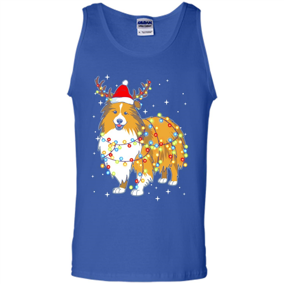 Christmas Lights Shetland Sheepdog Wearing Santa Hat Funny Xmas - Tank Top