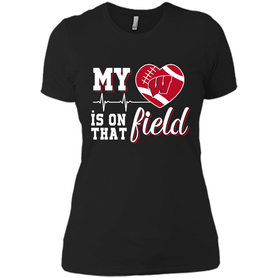 Wisconsin Badgers Football My Heart is on that Field - Ladies' Boyfriend T-Shirt