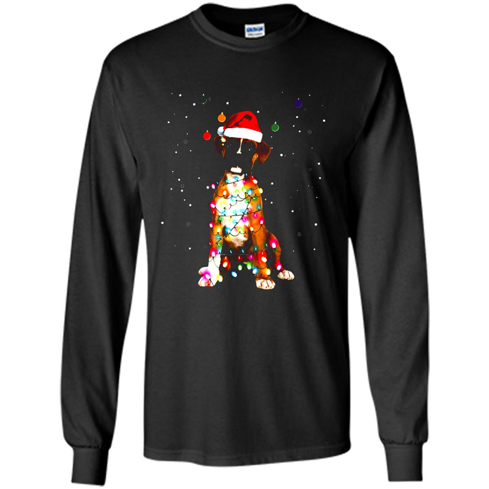 Christmas Lights Boxer Dog Funny Xmas Sweatshirt - Long Sleeve T-Shirt