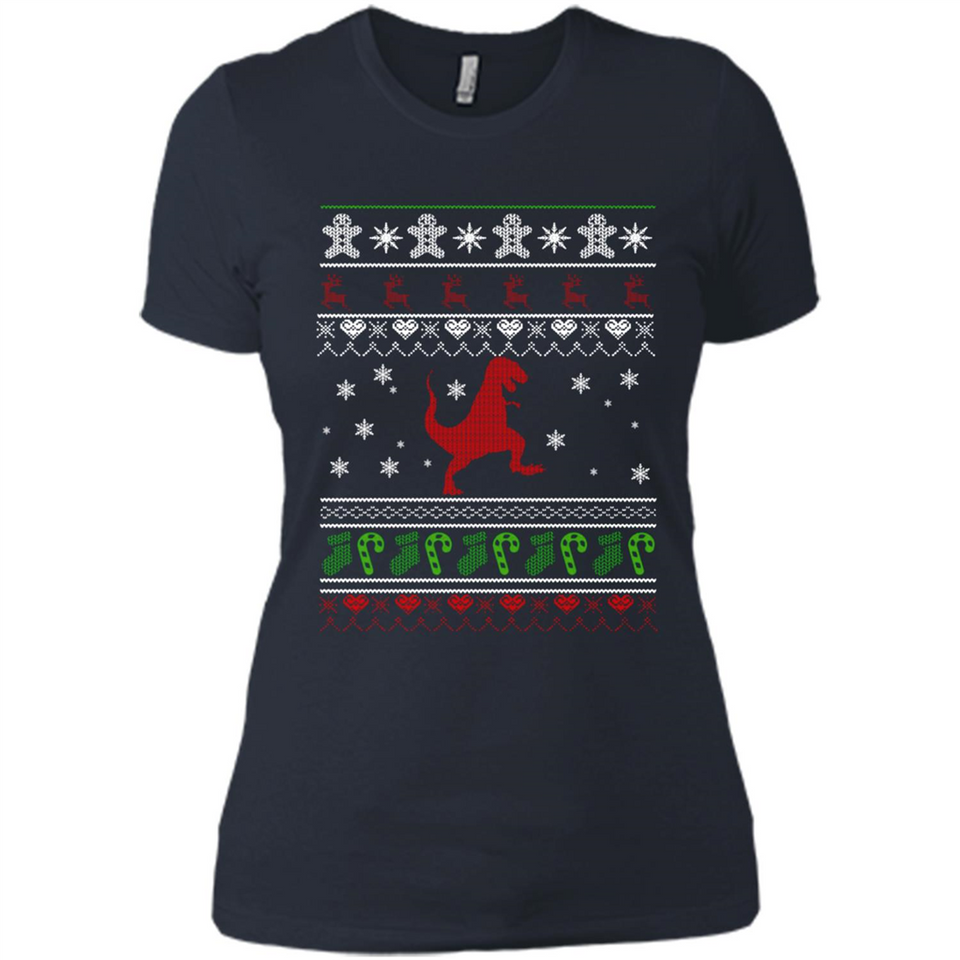 Dinosaur and Santa Ugly Christmas Sweater - Ladies' Boyfriend T-Shirt