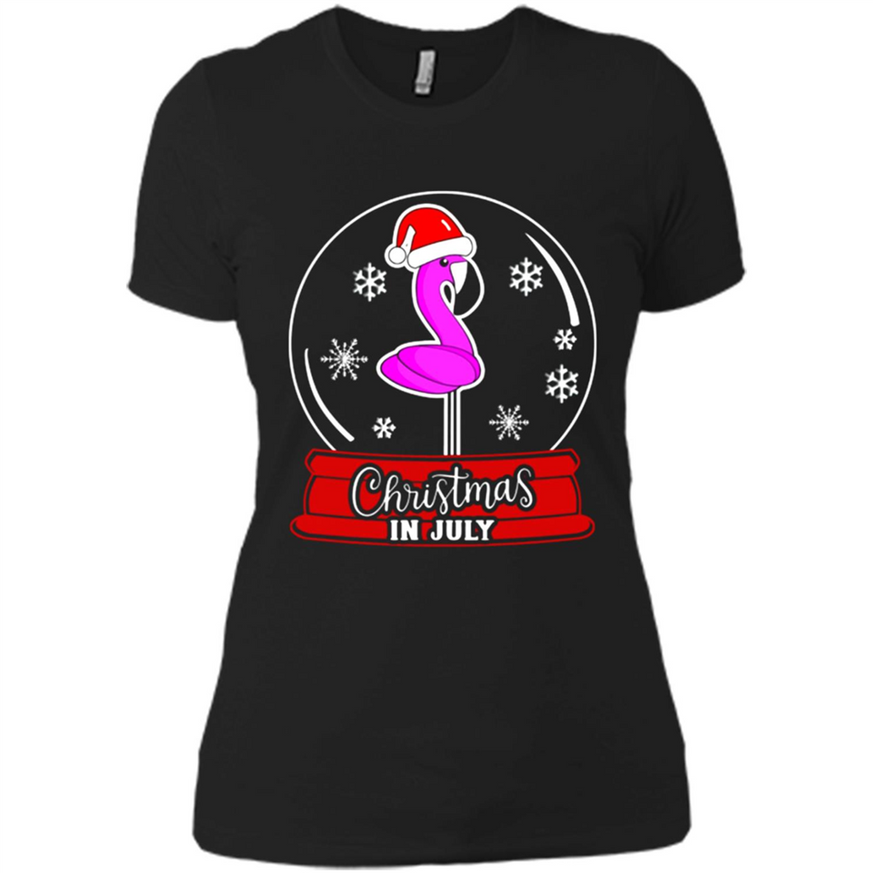 Christmas In July Flamingo Snow Globe Santa Hat - Ladies' Boyfriend T-Shirt