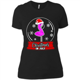 Christmas In July Flamingo Snow Globe Santa Hat - Ladies' Boyfriend T-Shirt