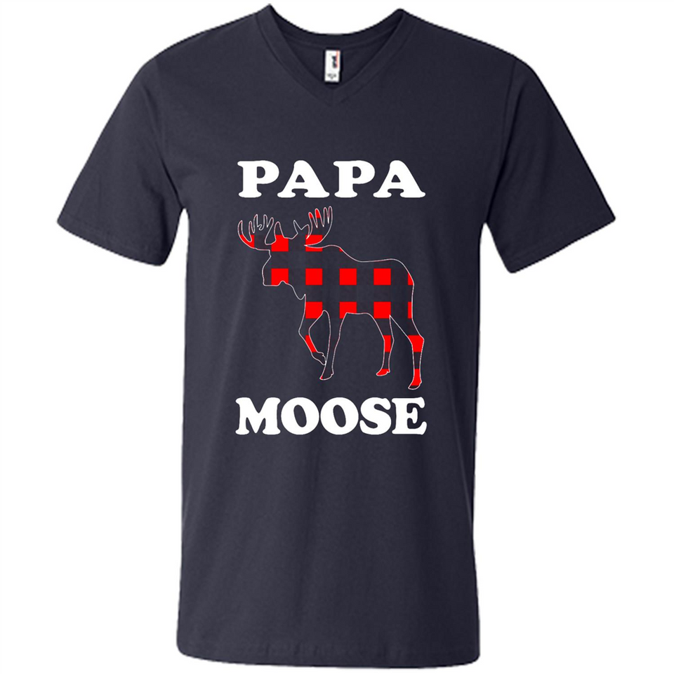 Papa Moose Funny Christmas Plaid Buffalo T-Shirt - Men's V-Neck