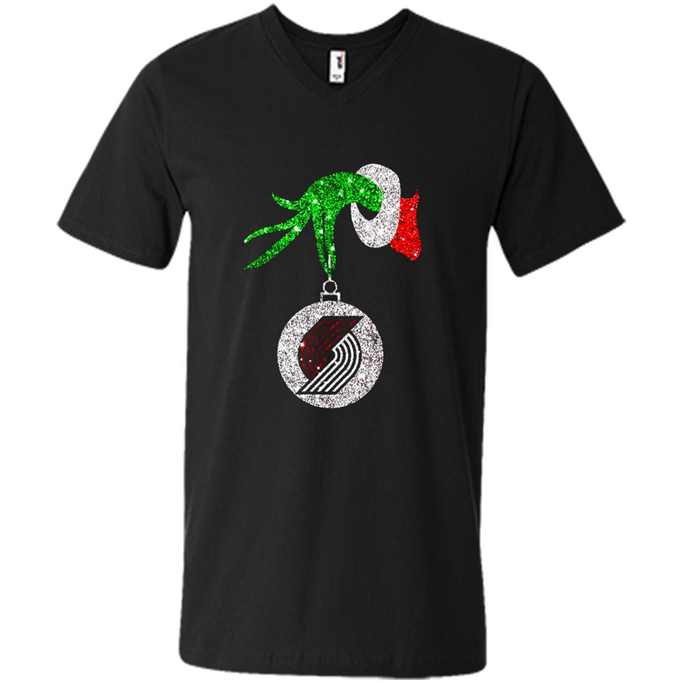 Amazing shirt Portland Trail Blazers Glitter Grinch Monogram Ornament Christmas - Men's V-Neck