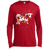 Christmas Lights Cow Wearing Santa Hat Funny Xmas Sweatshirt - Canvas Long Sleeve T-Shirt
