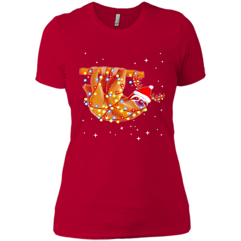 Christmas Lights Sloth Wearing Santa Hat Funny Xmas - Ladies' Boyfriend T-Shirt