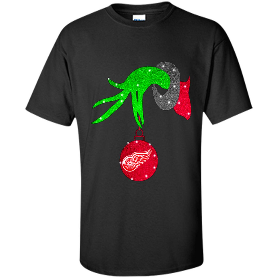 GRINCH HAND HOLDING DETROIT RED WINGS GLITTER CHRISTMAS PINGPONG