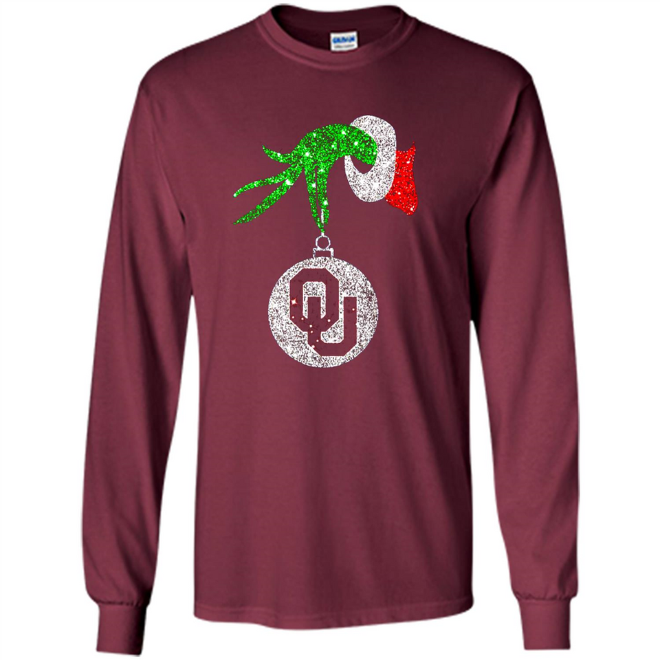 Amazing tee Oklahoma Sooners Glitter Grinch Monogram Ornament Christmas Gift - Long Sleeve T-Shirt