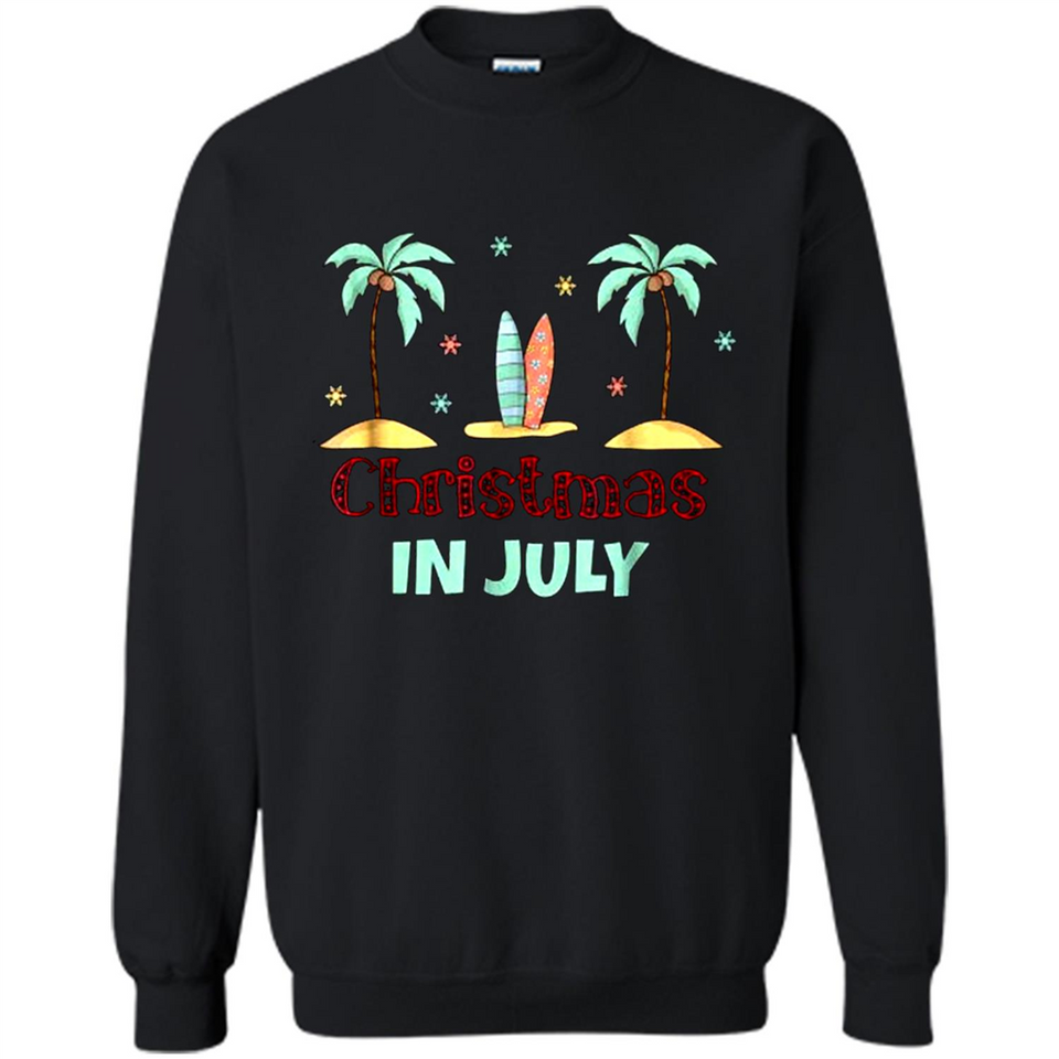 Christmas In July Shirt Surfing Palm Trees Surfboard - Sweatshirt