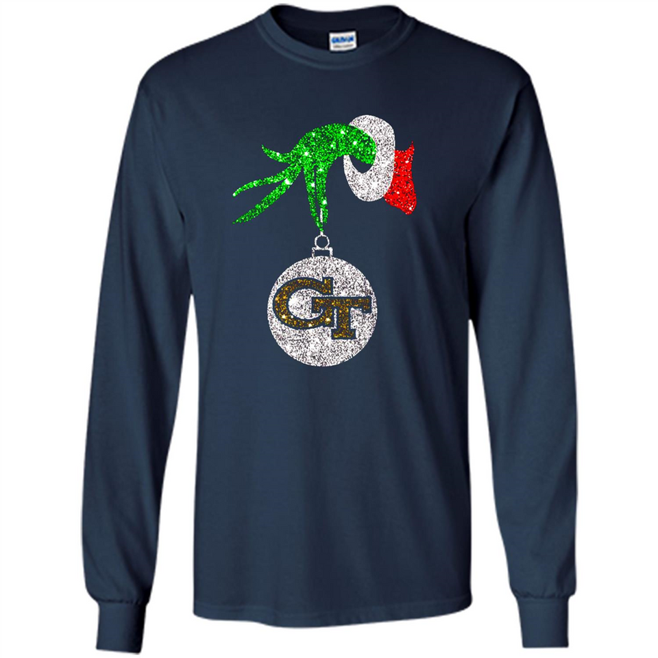 Fantastic Georgia Tech Yellow Jackets Glitter Grinch Monogram Ornament Christmas - Long Sleeve T-Shirt