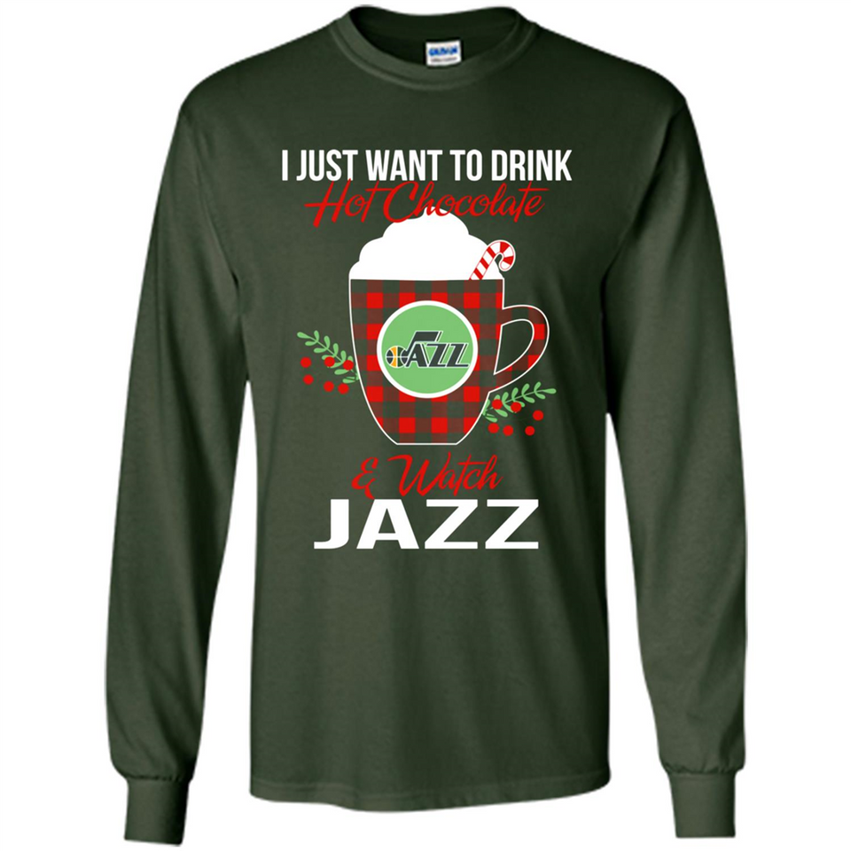 I Just Want To Drink Hot Chocolate & Watch Utah Jazz Ugly Christmas Sweater PINGPONG