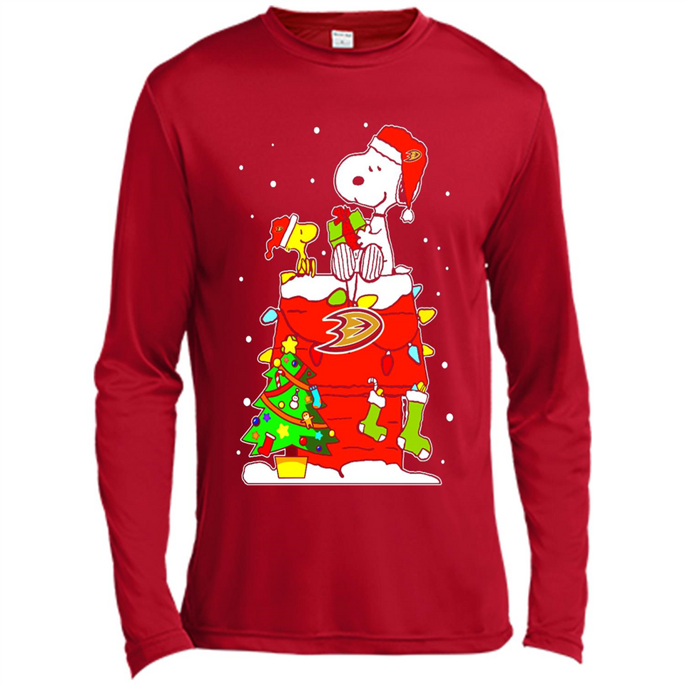Anaheim Ducks Snoopy Ugly Christmas Sweaters - Canvas Long Sleeve T-Shirt