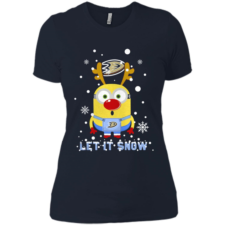 Minion Anaheim Ducks Ugly Christmas Sweater Let it Snow - Ladies' Boyfriend T-Shirt