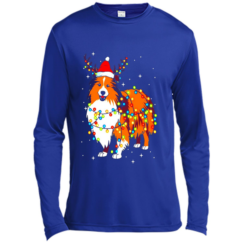 Christmas Lights Shetland Sheepdog Wearing Santa Hat Funny Xmas Mug - Canvas Long Sleeve T-Shirt