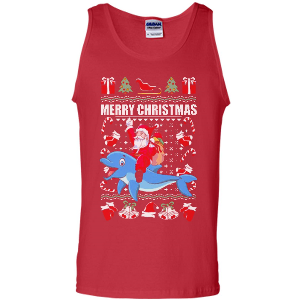 Ugly Christmas Santa Riding Dolphin - Tank Top