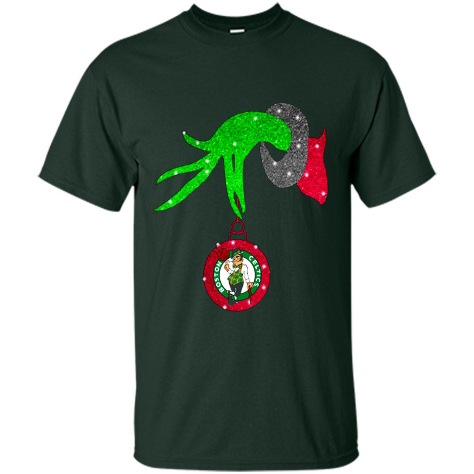 GRINCH HAND HOLDING BOSTON CELTICS NBA GLITTER CHRISTMAS PINGPONG