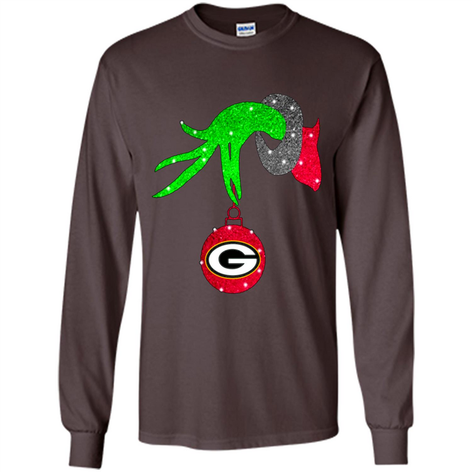 GRINCH HAND HOLDING GREEN BAY PACKERS GLITTER CHRISTMAS PINGPONG