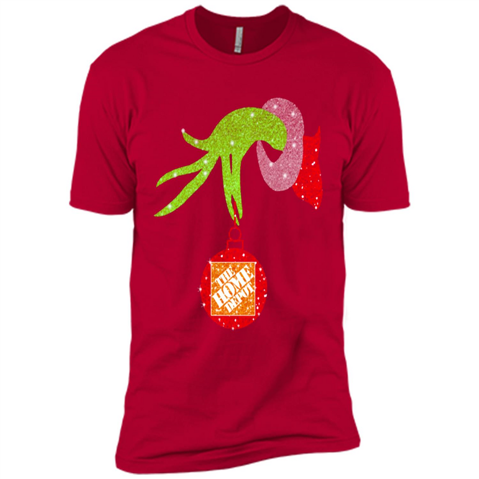 Grinch hand holding Logo HomeDepot Glitter Christmas - Premium Short Sleeve T-Shirt
