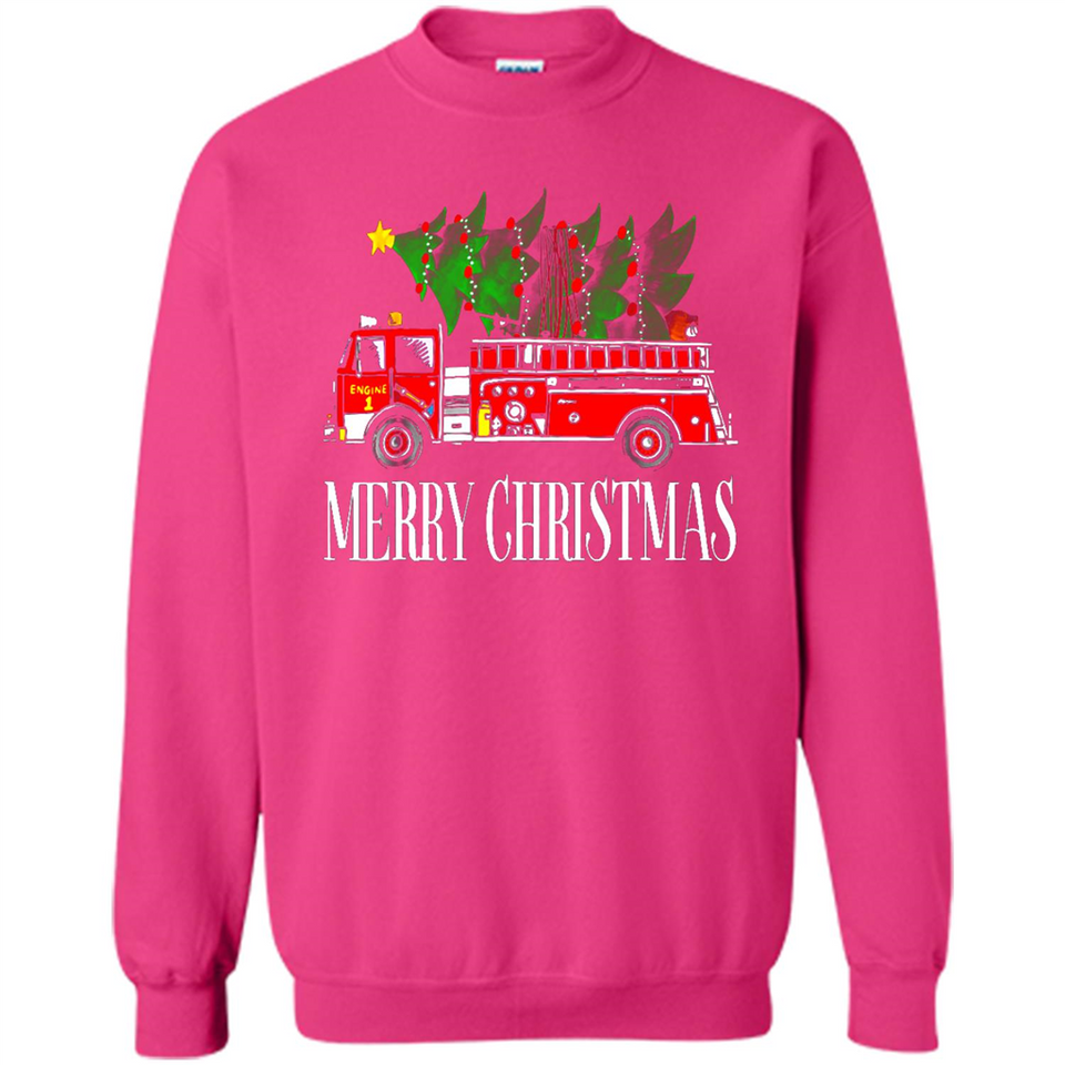 Firetruck Santa Sleigh Merry Christmas Firefighter - Sweatshirt