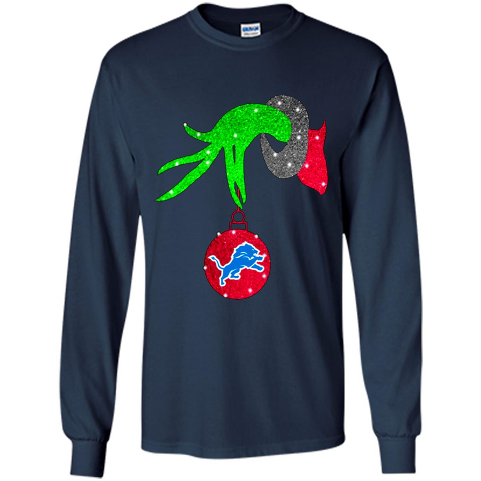 GRINCH HAND HOLDING DETROIT LIONS GLITTER CHRISTMAS PINGPONG