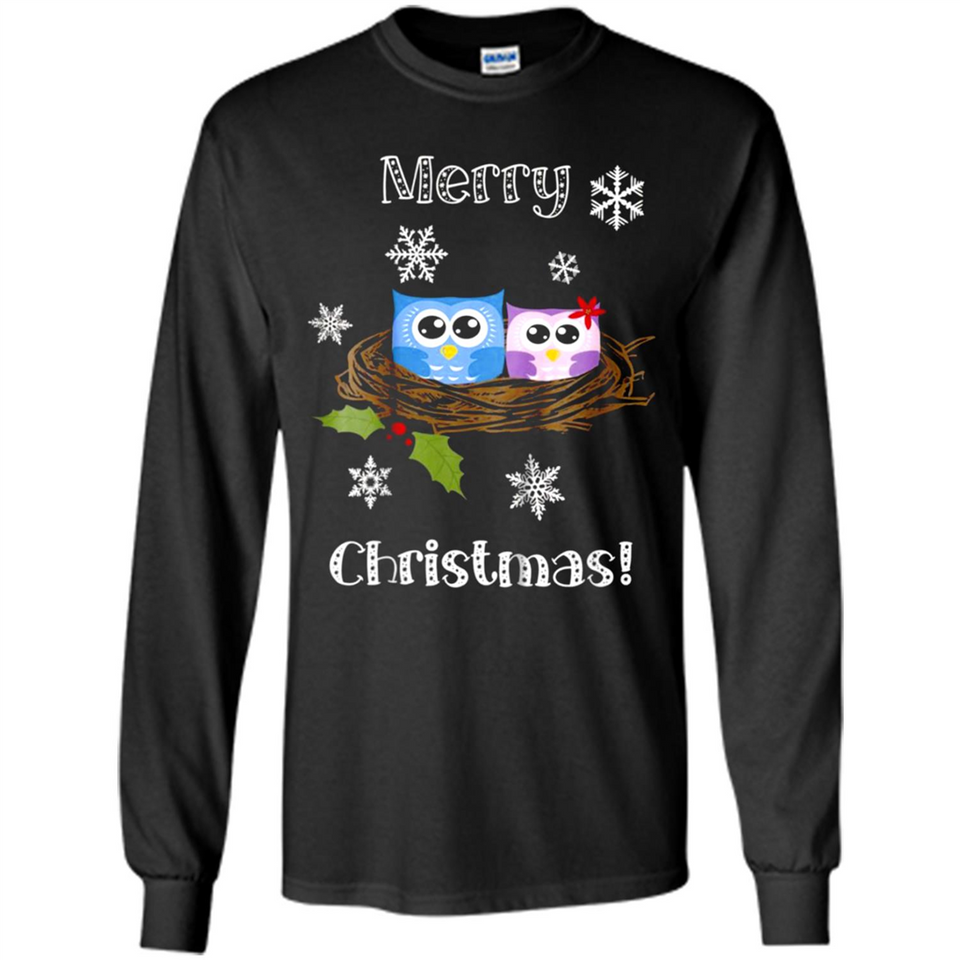 Cute Christmas Shirt Merry Christmas Snowflakes Owls Nest