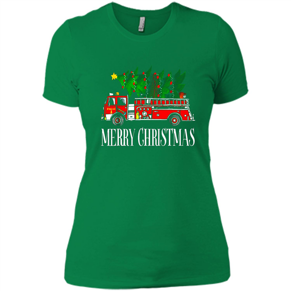 Firetruck Santa Sleigh Merry Christmas Firefighter - Ladies' Boyfriend T-Shirt